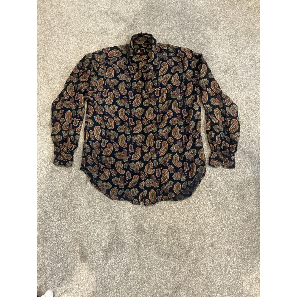 Vintage Liz Claiborne (Liz's Sport) Paisley Floral Button Down Top Medium Navy